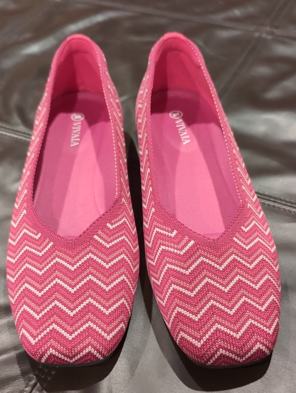 Vivaia Pink Chevron Knit Ballet Flats — Cushioned Slip-On Comfort